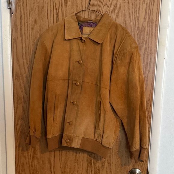 Hunt Club Jackets & Blazers - Vintage 80s 90s Hunt Club Tan Brown Suede Leather Women's Bomber Jacket Size M